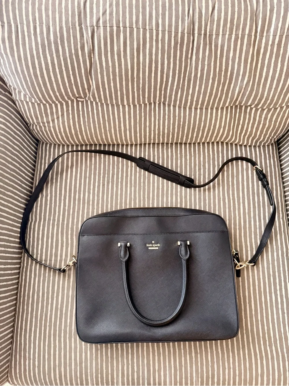 kate spade Black Saffiano Leather Laptop Satchel with Crossbody Strap